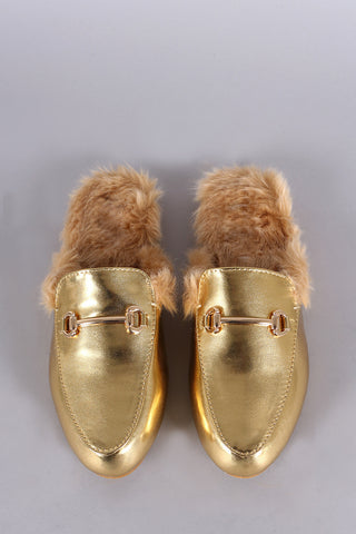 Metallic Patent Leather Fur Lined Slip On Loafer