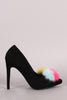 Multi Colored Pom Pom Suede Pointed Toe Heels