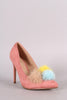 Multi Colored Pom Pom Suede Pointed Toe Heels