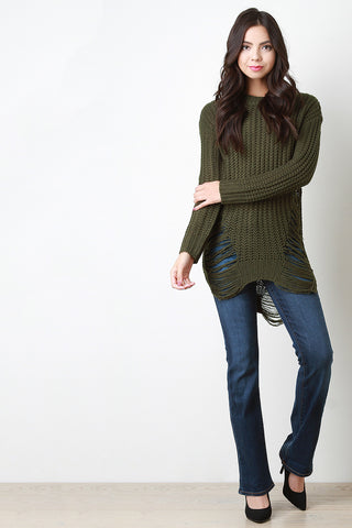 Shred Accent Loose Knit Sweater Top