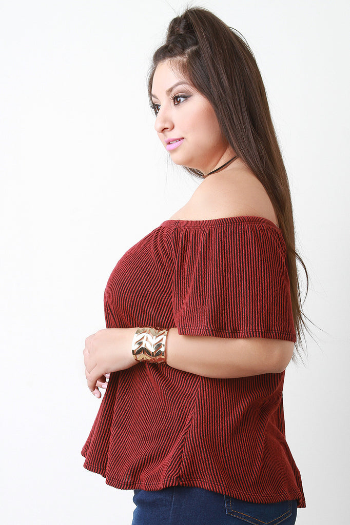 Contrast Rib Knit Off The Shoulder Top
