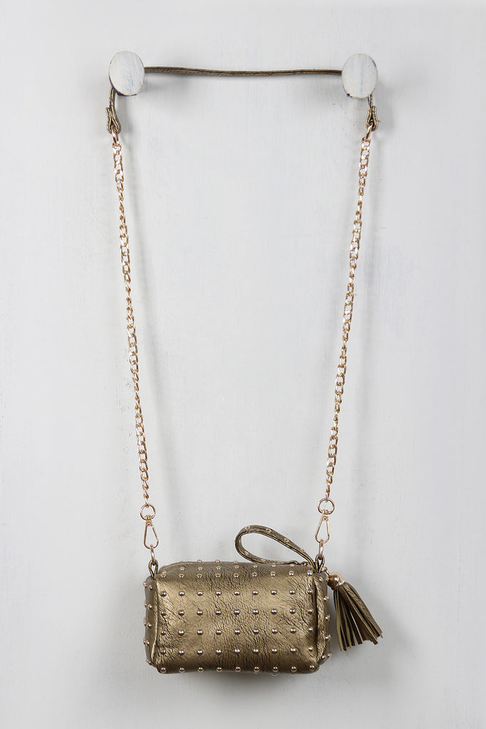 Studded Chain Link Tassel Mini Bag