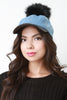 Quilted Leather Bill Pom Pom Baseball Cap