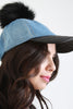 Quilted Leather Bill Pom Pom Baseball Cap