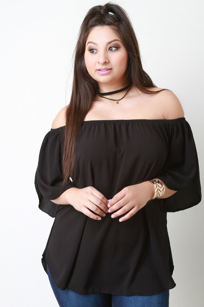 Off The Shoulder Slit Sleeves Textured Top