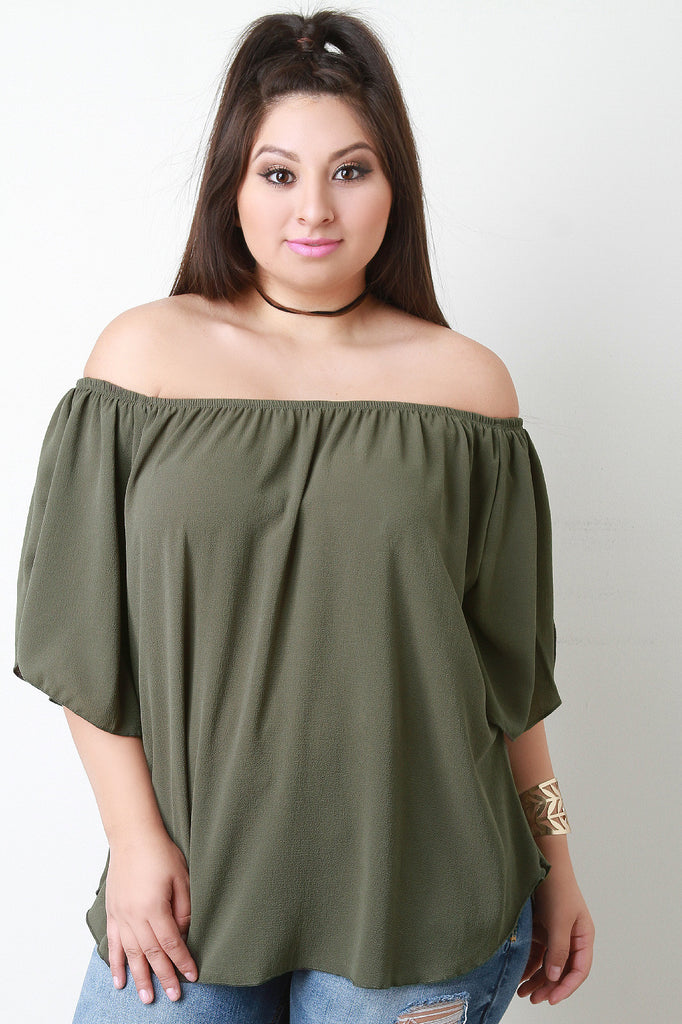 Off The Shoulder Slit Sleeves Textured Top