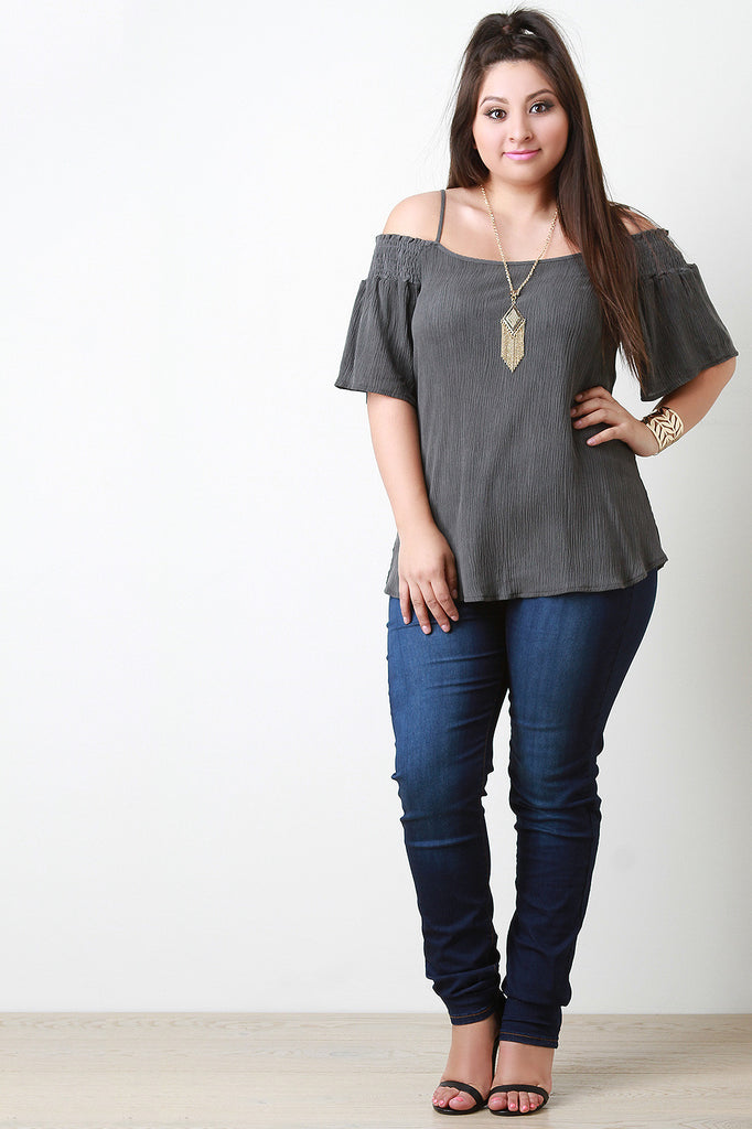 Crinkled Woven Bardot Necklace Top