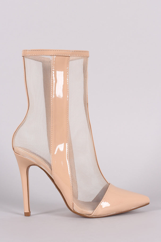 Patent Mesh Inset Pointy Toe Stiletto Ankle Boots
