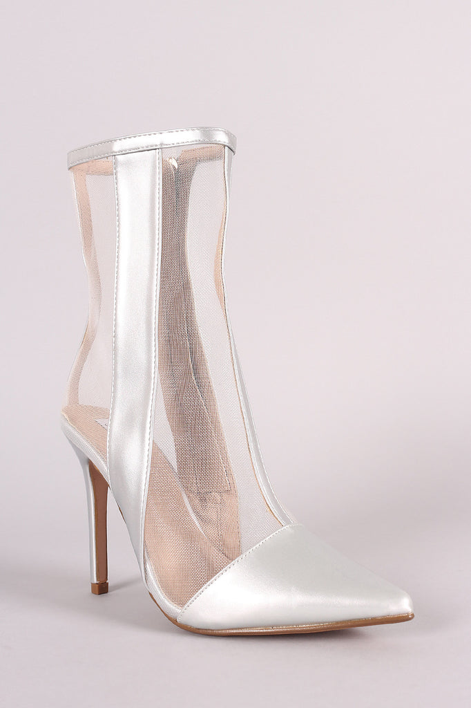 Patent Mesh Inset Pointy Toe Stiletto Ankle Boots