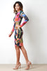Abstract Painted Print Long Sleeve Bodycon Dress