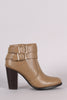 Bamboo Double Buckle Strap Chunky Heeled Ankle Boots