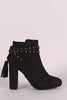 Bamboo Suede Studded Tassel Back Chunky Heeled Ankle Boots