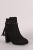 Bamboo Suede Studded Tassel Back Chunky Heeled Ankle Boots