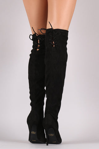 Anne Michelle Suede Back Lace Up Stretchy Stiletto Boots