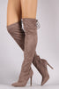 Anne Michelle Suede Back Lace Up Stretchy Stiletto Boots
