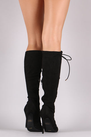 Anne Michelle Stretchy Suede Corset Lace Up Boots