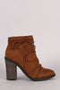 Bamboo Suede Lace Wrap Chunky Heeled Booties