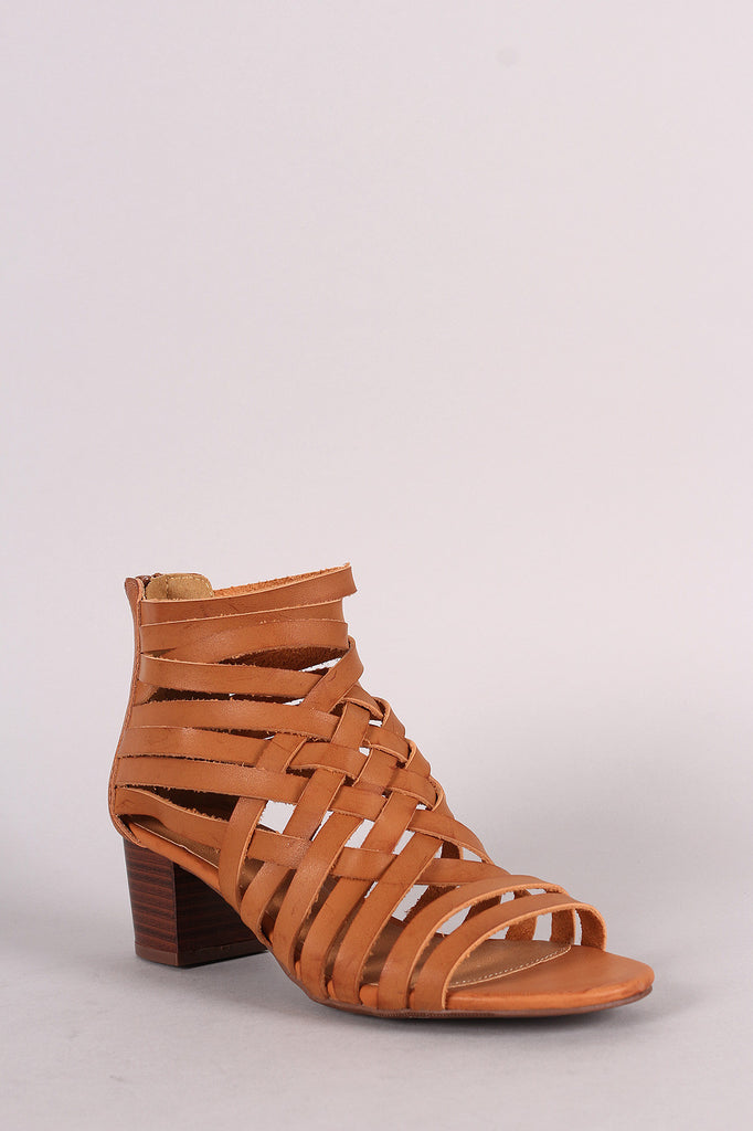 Qupid Vegan Leather Strappy Woven Block Heel Sandal