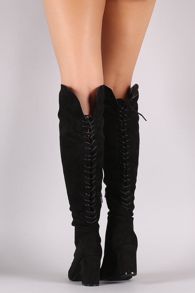 Wild Diva Lounge Suede Back Lace Up Chunky Heeled Boots