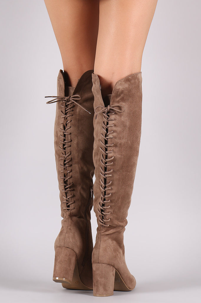 Wild Diva Lounge Suede Back Lace Up Chunky Heeled Boots