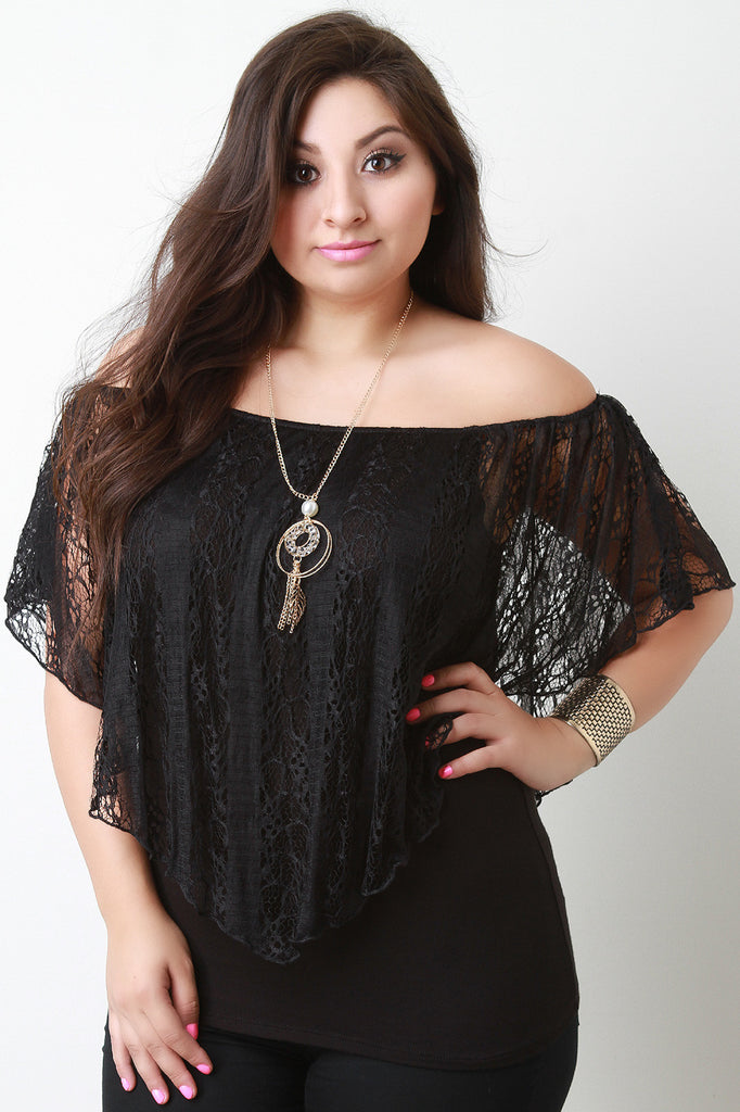 Lace Overlay Off The Shoulder Necklace Top