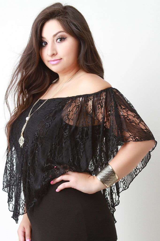 Lace Overlay Off The Shoulder Necklace Top