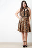 Caged Yoke Leopard Print Skater Dress