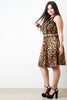 Caged Yoke Leopard Print Skater Dress