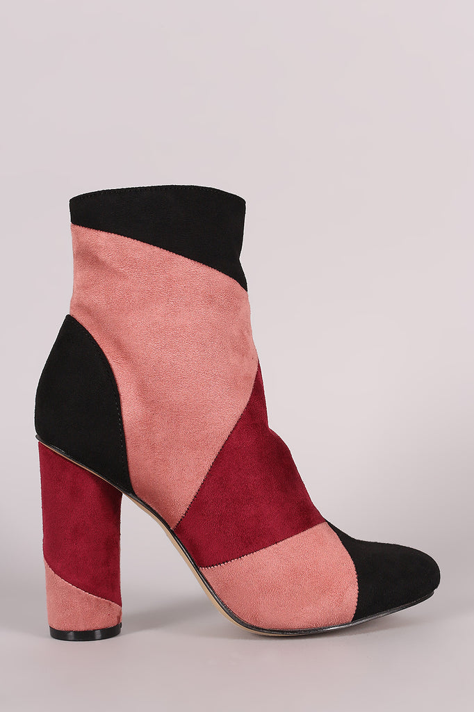 Colorblock Suede Rounded Heel Ankle Boots