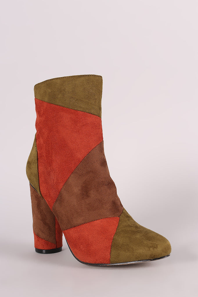 Colorblock Suede Rounded Heel Ankle Boots
