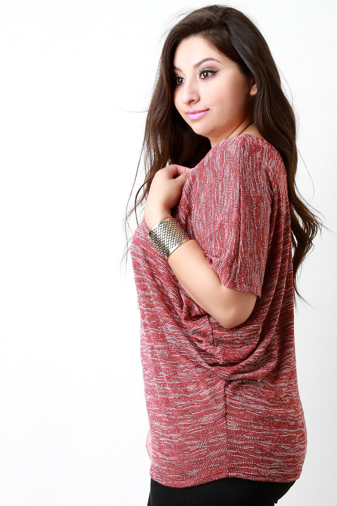 Patterned Knit Bat Wing Shortsleeve Top