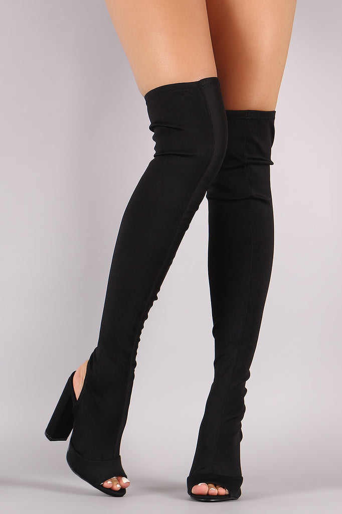 Peep Toe Fitted Chunky Heeled Over The Knee Boots