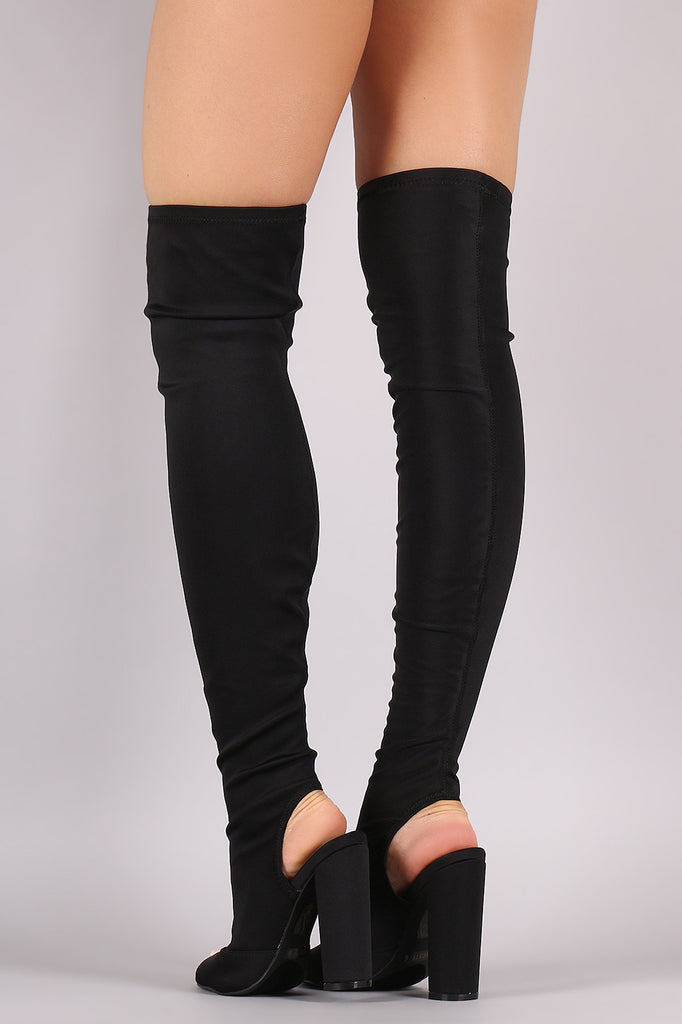 Peep Toe Fitted Chunky Heeled Over The Knee Boots
