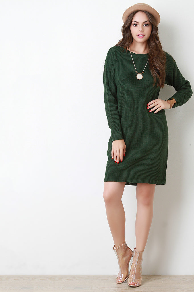 Loose Knit T-Strap Back Sweater Dress