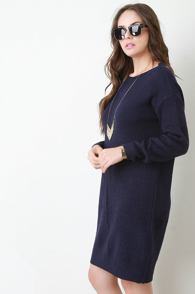 Loose Knit T-Strap Back Sweater Dress