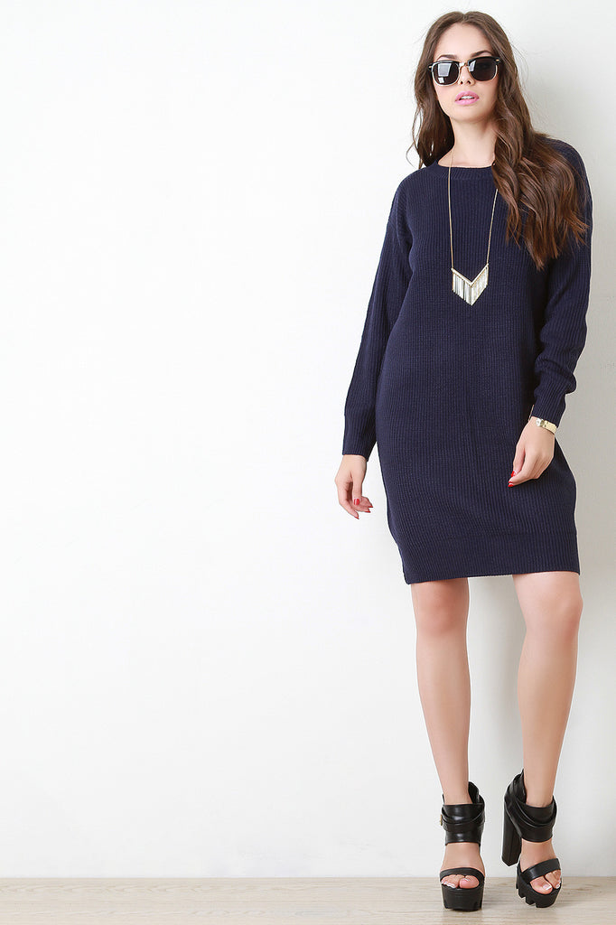 Loose Knit T-Strap Back Sweater Dress