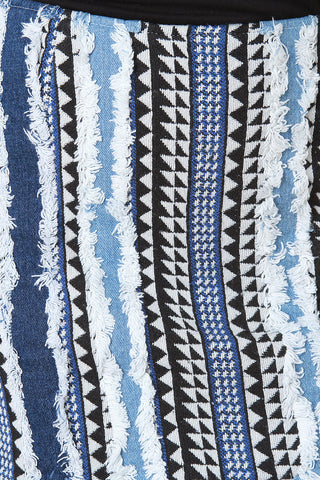 Frayed Denim Stripe Tapestry Mini Skirt