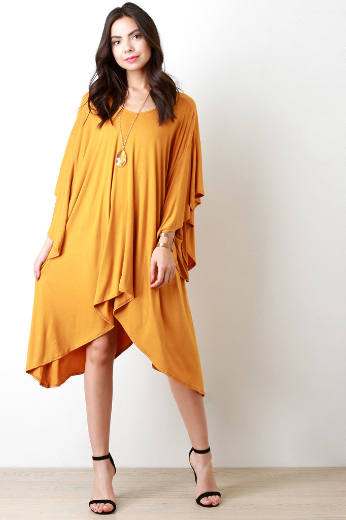 Ruffle Sleeves Sharkbite V-Back Shift Dress