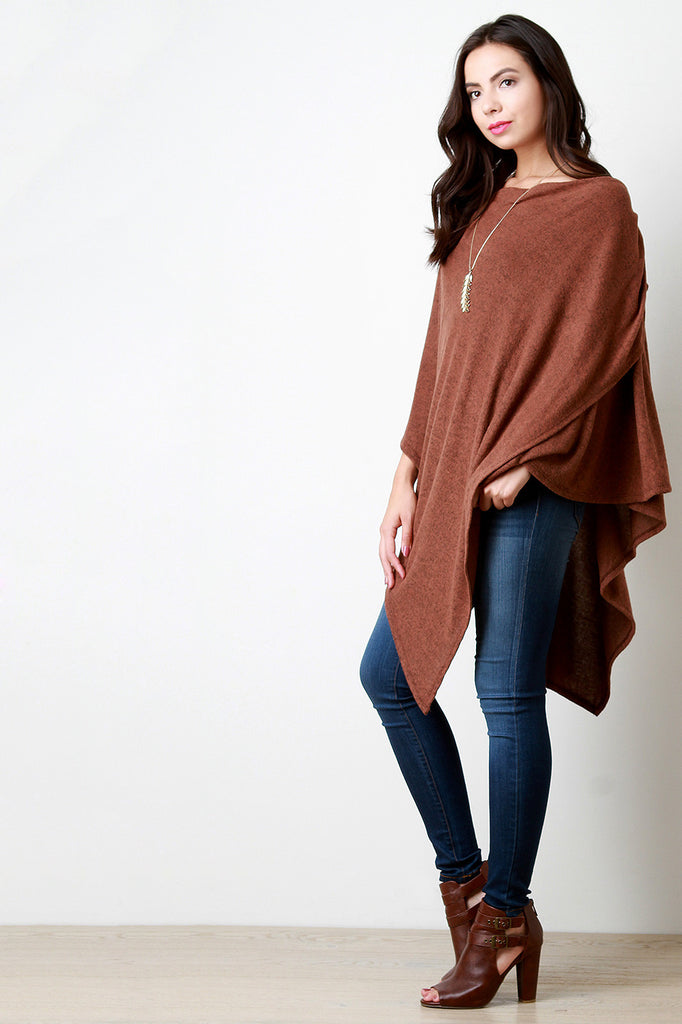 Loose Knit Asymmetrical Pleated Poncho Top