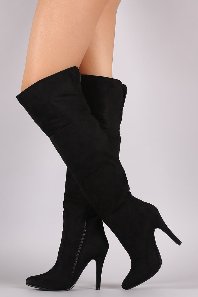 Suede Slit Pointy Toe Stiletto Over-The-Knee Boots