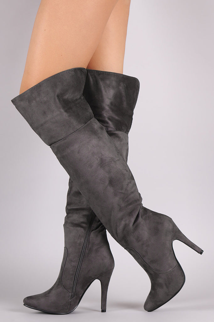 Suede Slit Pointy Toe Stiletto Over-The-Knee Boots
