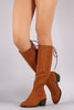 Bamboo Suede Back Lace Up Block Heeled Knee High Boots