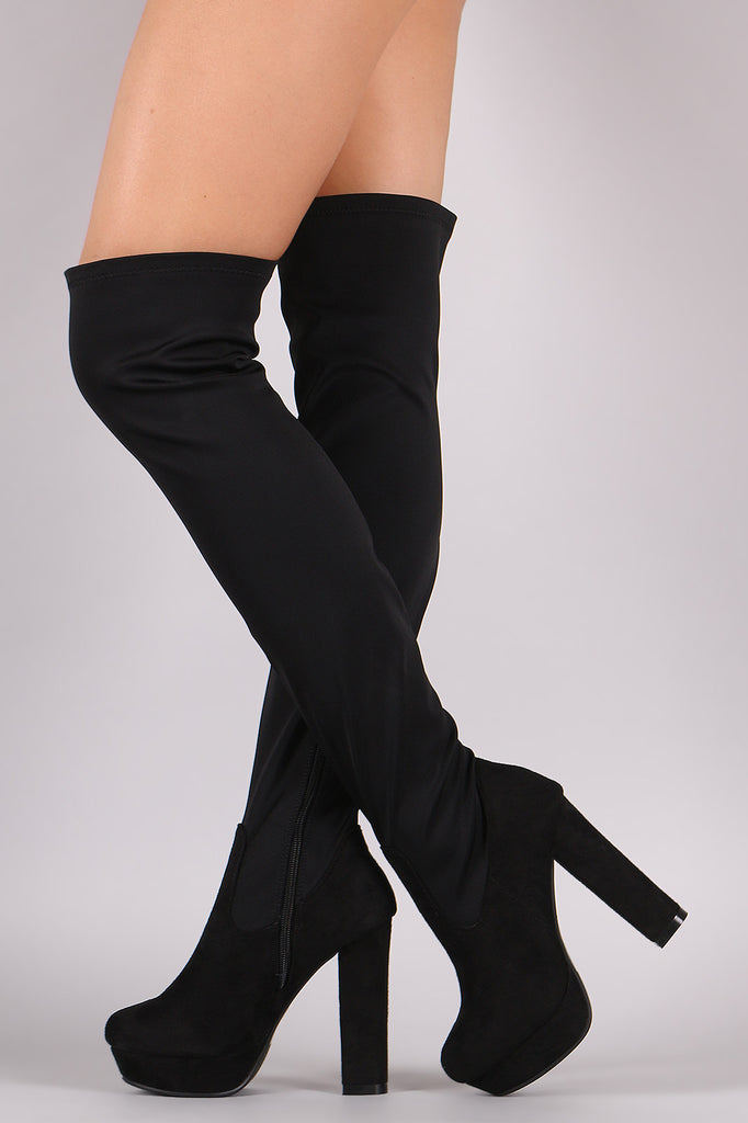 Fitted Chunky Heeled Over The Knee Platform Boots