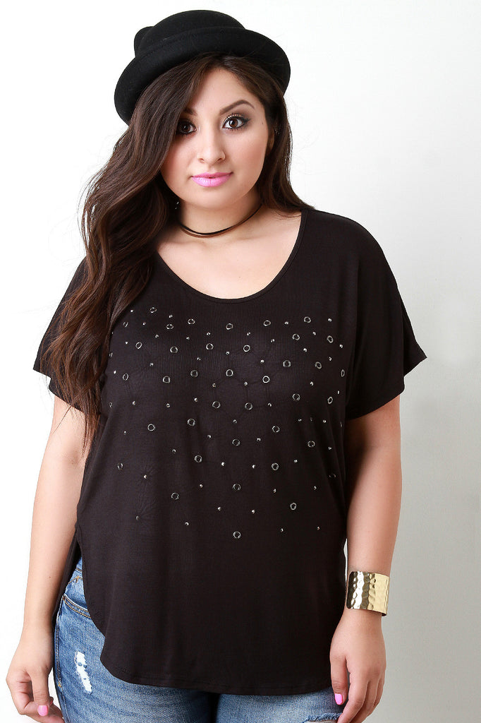 Grommets and Crystals Dolman Sleeve Tee