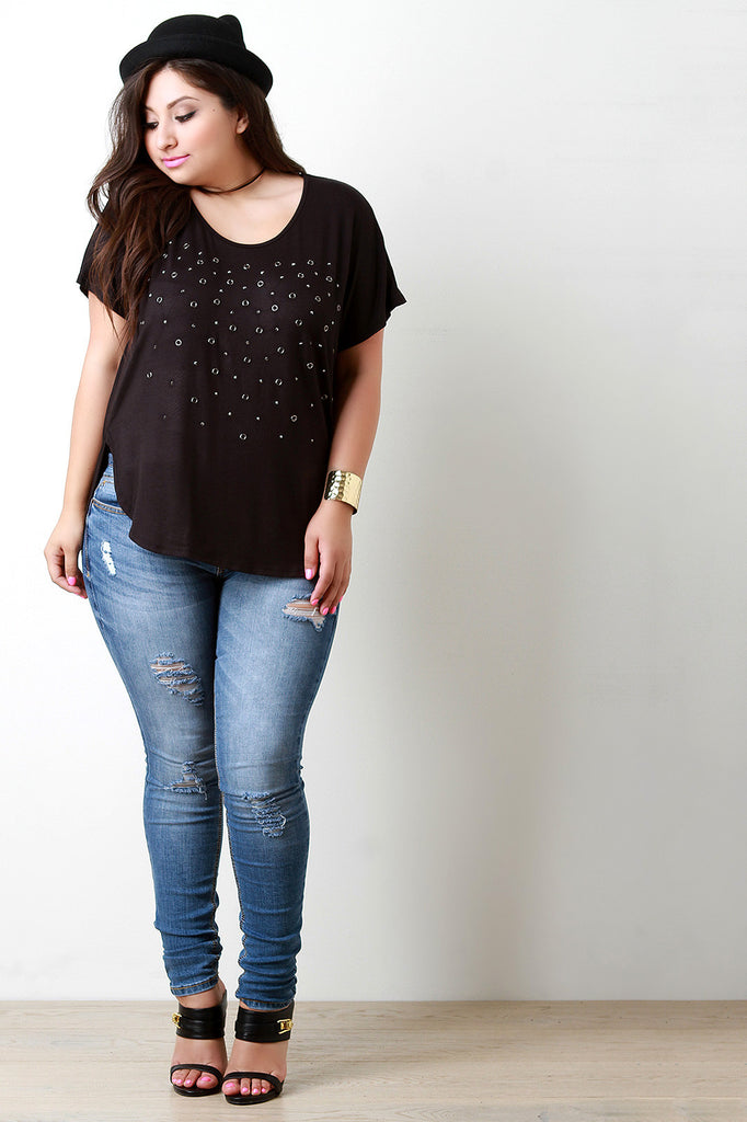 Grommets and Crystals Dolman Sleeve Tee