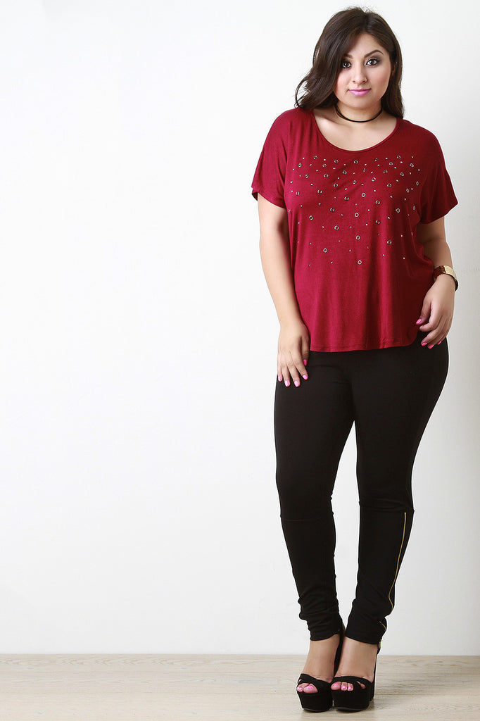 Grommets and Crystals Dolman Sleeve Tee