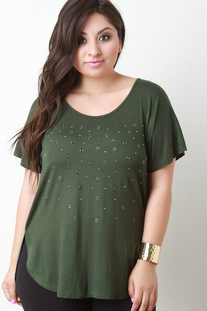 Grommets and Crystals Dolman Sleeve Tee