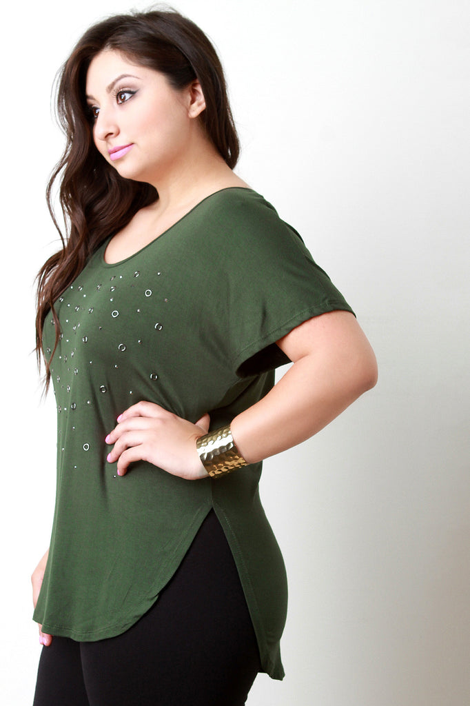 Grommets and Crystals Dolman Sleeve Tee